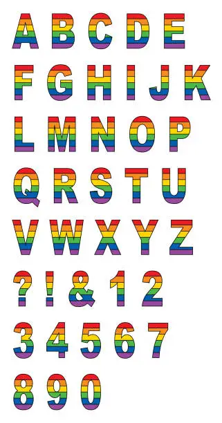 Vector illustration of Tall Rainbow Striped Alphabet