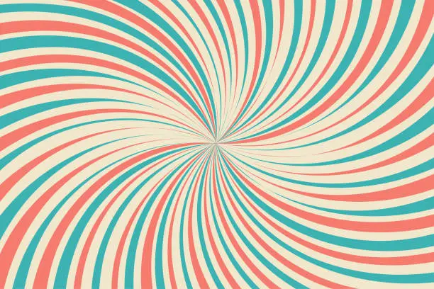 Vector illustration of Vintage circus vector background. Spinning backgorund colorful stripes. Sunbeams retro poster. Comic radial burst backdrop.