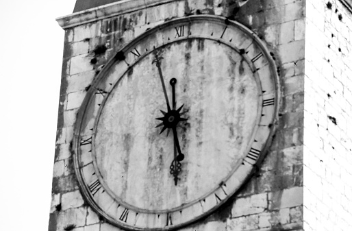 Detail of the ancient clock on the Trogir bell tower.