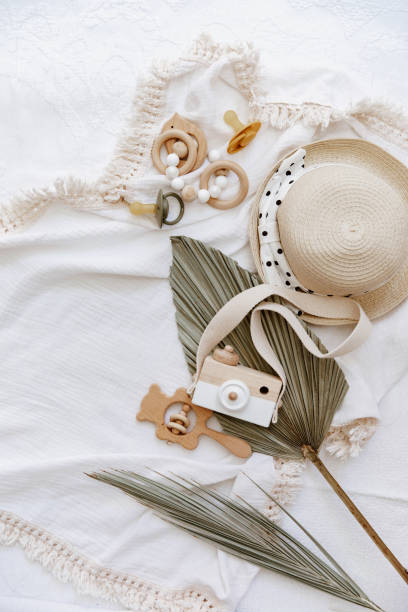 istock Flat lay with newborn accessories, top view, flat lay 1323761578