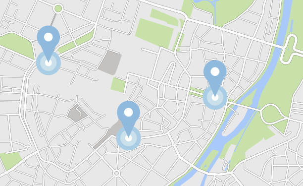 illustrazioni stock, clip art, cartoni animati e icone di tendenza di mappa della città con alcuni tag di posizione - google