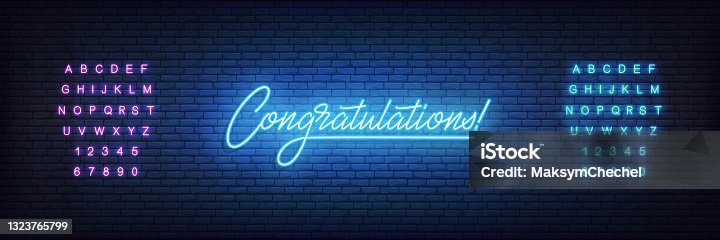 istock Congratulations neon template. Glowing neon lettering Congratulations sign. 1323765799