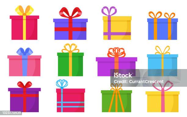 Prize Box Texture Gift Bright Prize Boxes With Colorful Ribbons Flat Stock Illustration ...