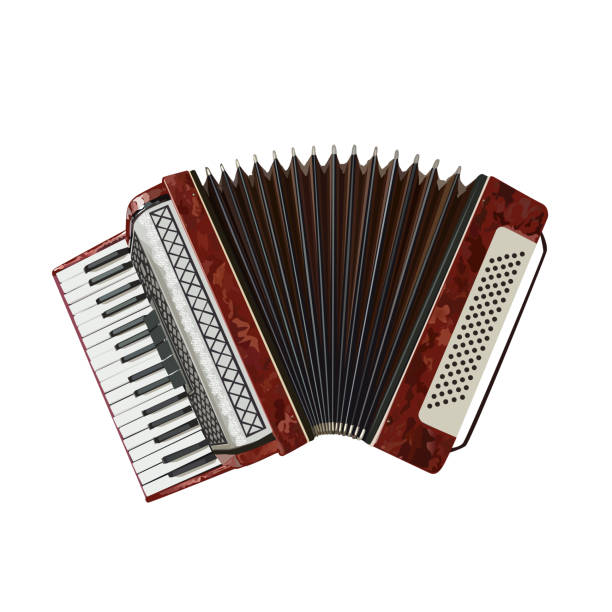 ilustrações, clipart, desenhos animados e ícones de acordeom vermelho aberto - accordion harmonica musical instrument isolated