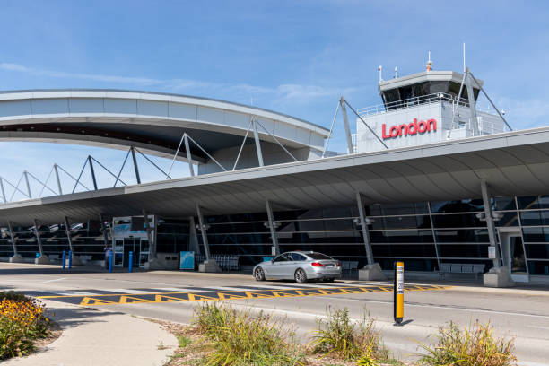 London Airport, Ontario, CA (YXU) drop-off area at the main terminal. stock photo