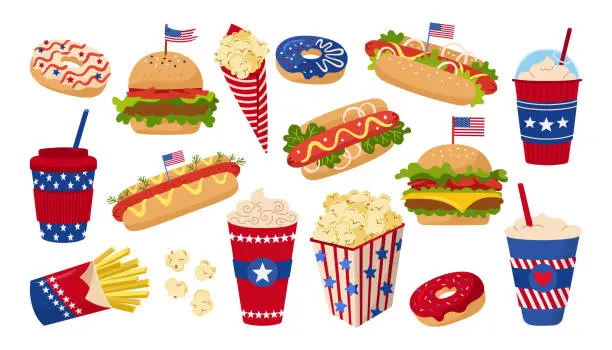 Vector illustration of American Independence Fast food flag set vector