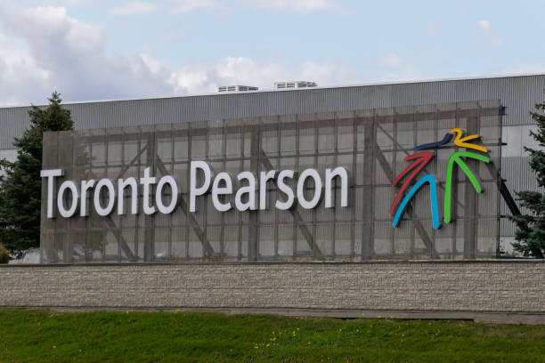 Toronto Pearson logo on a billboard alongside Highway 401. stock photo