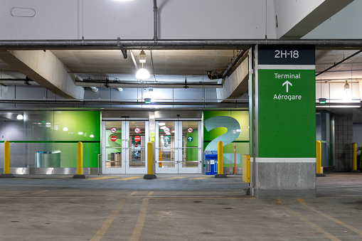A parking garage, typically busy and filled is seen empty as the entrance to Toronto Pearson Int'l Airport, Terminal 1 is vacant. The travel and aviation industries grapple with the COVID-19 pandemic.