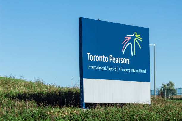 Toronto Pearson International Airport sign on a clear day. stock photo