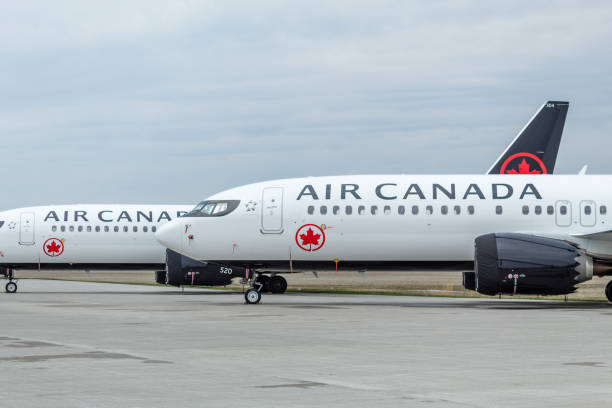Grounded Air Canada Boeing 737 MAX aircraft in-storage in Windsor. stock photo