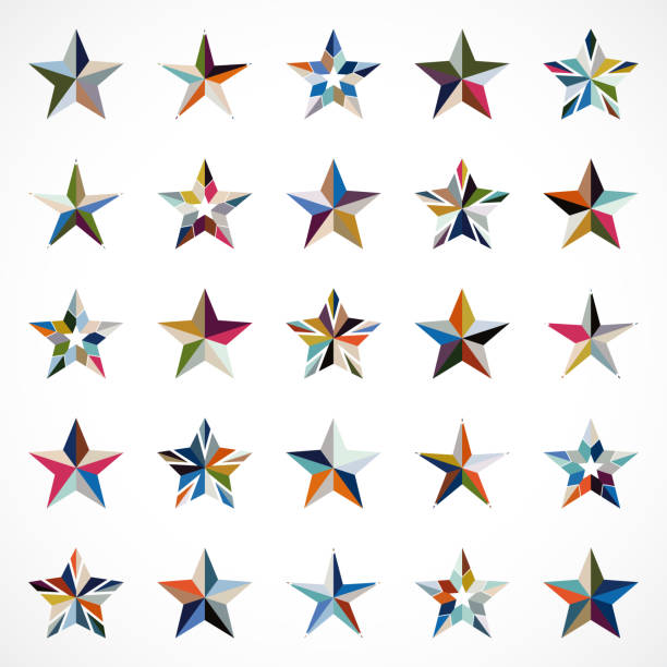 벡터 컬러풀 5 개의 뾰족한 별 메달 기호 패턴 컬렉션 디자인 - medal star shape war award stock illustrations