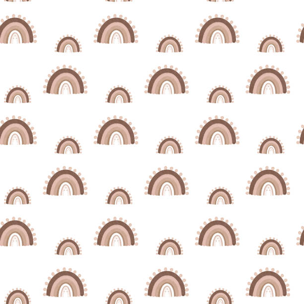 Pastel Rainbows seamless pattern, Boho rainbows background in natural colors, kids wallpaper, abstract baby pattern Pastel rainbows repeating background for scrapbook paper, fabric print, wallpaper, textile pattern design rockefeller center illustration stock illustrations
