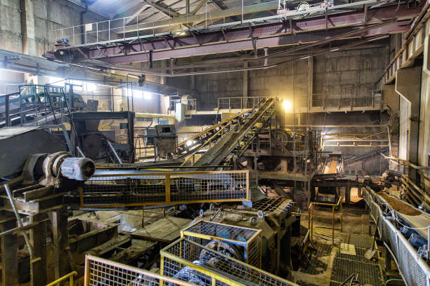 istock Transportation and sorting of clay on conveyor. Brickworks. Production workshop inside. Manufacturing facility 1323802549