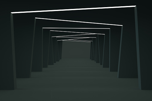 3d rendering of Empty Room, Tunnel With Lights. Abstract Modern Architecture Background..