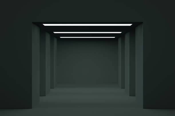 3d rendering of Empty Room, Tunnel With Lights. Abstract Modern Architecture Background..