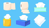 Set of tissue and toilet paper rolls cartoon vector illustration