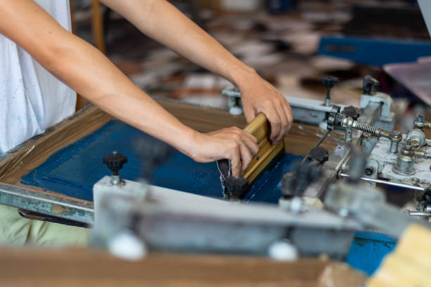 istock Close up of screen printing on shirts and textiles. 1323816486