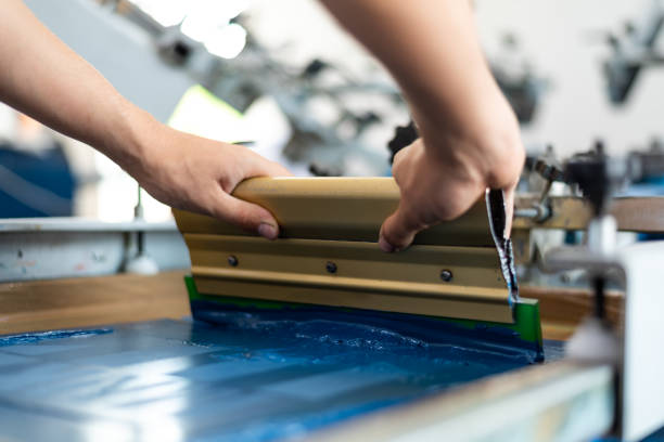 istock Close up of screen printing on shirts and textiles. 1323816596