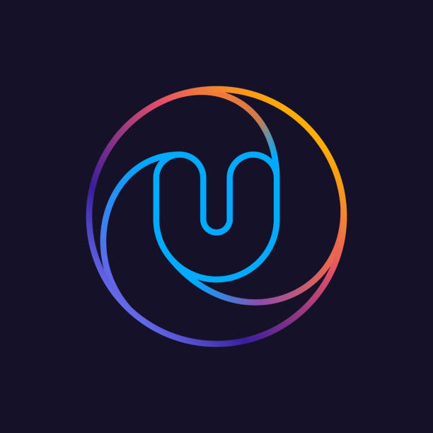 U letter one line colorful logo. Circle multicolored vector icon for your social network app, fun avatar or corporate identity. the letter u stock illustrations