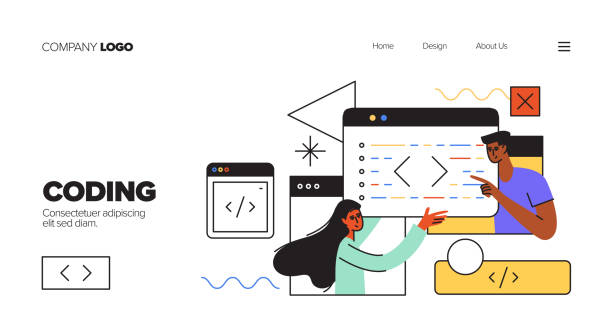 coding concept for landing page, website banner, online advertising, advertising and marketing material - 網頁設計員 幅插畫檔、美工圖案、卡通及圖標