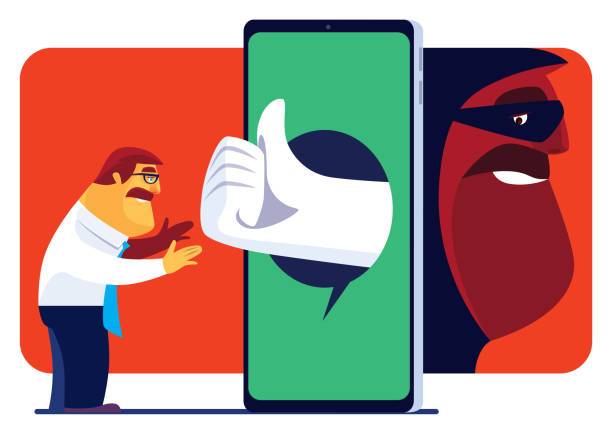 man getting thumbs up icon via smartphone but hacker hiding vector illustration of middle age man getting thumbs up icon via smartphone but hacker hiding lying friends quotes stock illustrations