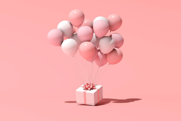 istock 3D rendering of gift box and balloons. Minimal concept. 1323829728