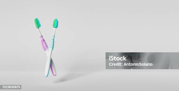 Toothbrushes On White Background Stock Photo - Download Image Now - Toothbrush, Brushing, Teeth