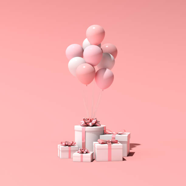istock 3D rendering of gift box and balloons. Minimal concept. 1323831283