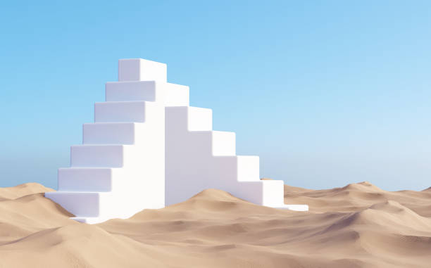 istock Surreal desert landscape with white staircases on sand 1323832739