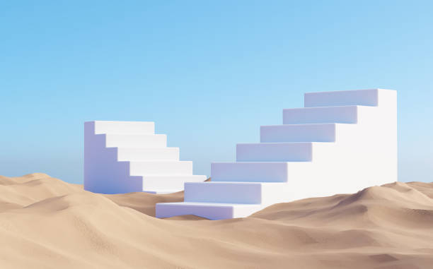 istock Surreal desert landscape with white staircases on sand 1323832871