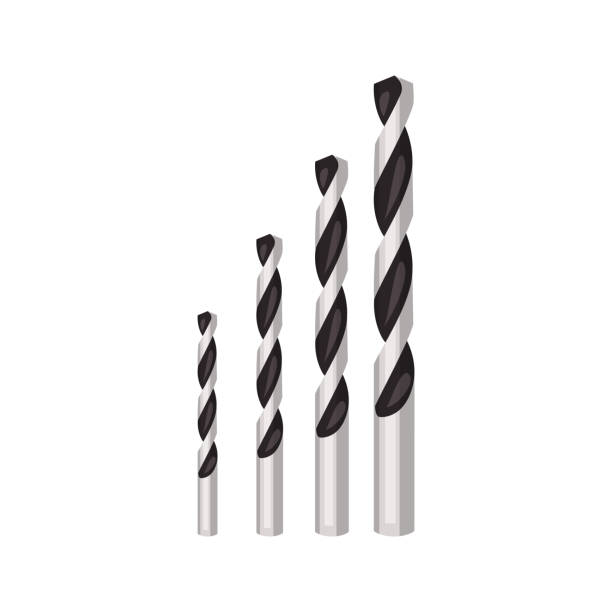 Set of different drills. Simple vector illustration isolated on white background. Simple vector illustration isolated on white background. Set of different drills. drill bit stock illustrations