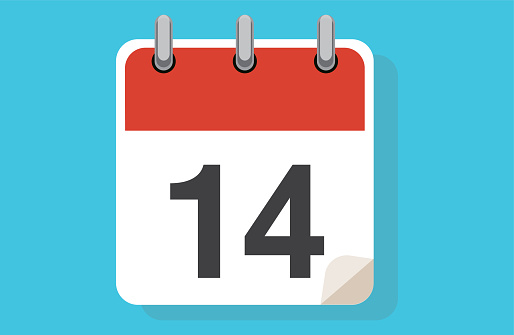 Day Fourteen. Simple calendar with date 14. Flat calendar icon vector illustration. calendar icon flat day 14. Vector illustration. Calendar lined icon