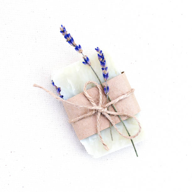 istock Soap with lavender closeup, top view. 1323837224
