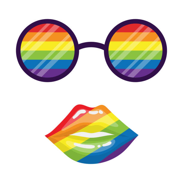 istock Round glasses with rainbow lenses and a slightly open mouth with sexy plump lips. Rainbow colors. LGBT Pride Month. Decorative elements isolated on a white background. Vector illustration. 1323838919