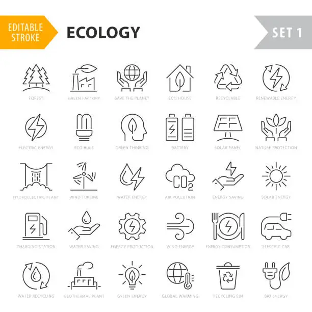 Vector illustration of Ecology and Environment Line Icons. Editable Stroke. Pixel Perfect. For Mobile and Web.