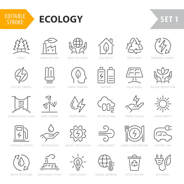 ecology and environment line icons. editable stroke. pixel perfect. for mobile and web. - 可持續能源 幅插畫檔、美工圖案、卡通及圖標