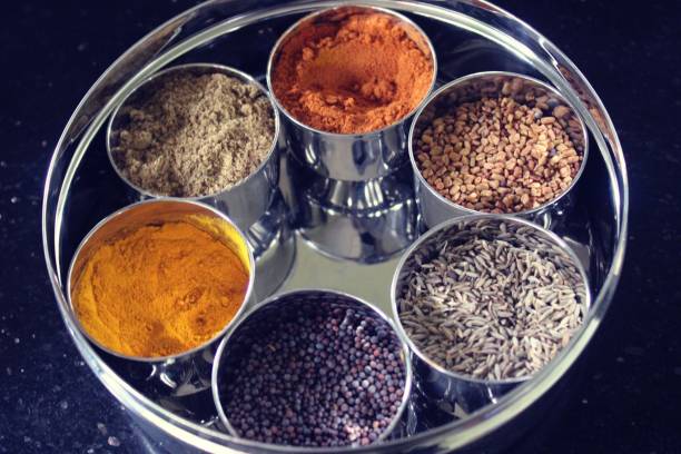 istock Spices bowl turmeric sesame chilly powder fennel seed 1323841825