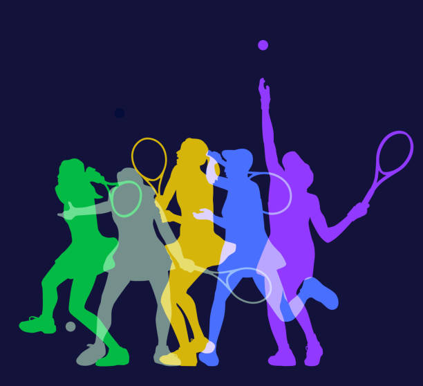 теннисисты - женщины - silhouette tennis racket tennis racket stock illustrations