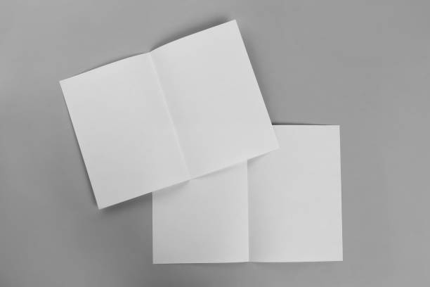 istock Blank paper brochures on light grey background, flat lay. Mockup for design 1323842741