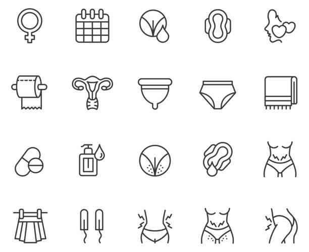 illustrazioni stock, clip art, cartoni animati e icone di tendenza di insieme vettoriale mestruazioni - sanitary napkin