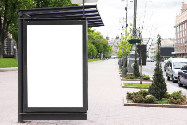 istock Blank advertising board on bus stop. Space for design 1323843443