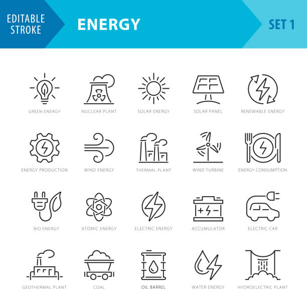 illustrations, cliparts, dessins animés et icônes de icônes d’énergie et de puissance. trait modifiable. pixel parfait. pour mobile et web - générateurs dénergie