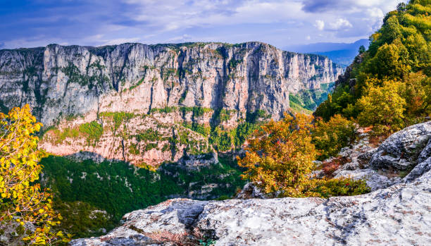 Vikos Gorge, Epirus, Greece - Pindus Mountains Vikos Gorge in the autumn in Epirus Zagorohoria, Greece. zagori stock pictures, royalty-free photos & images