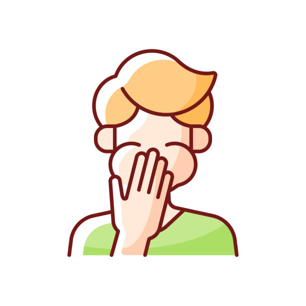 Nausea RGB color icon Nausea RGB color icon. Sick person covering mouth. Ill man with stomachache ready to throw up. Heat exhaustion symptom. Isolated vector illustration. Sun stroke simple filled line drawing clip art of a yuck mouth stock illustrations