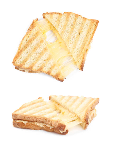 istock Tasty cheese sandwiches on white background, collage 1323854305