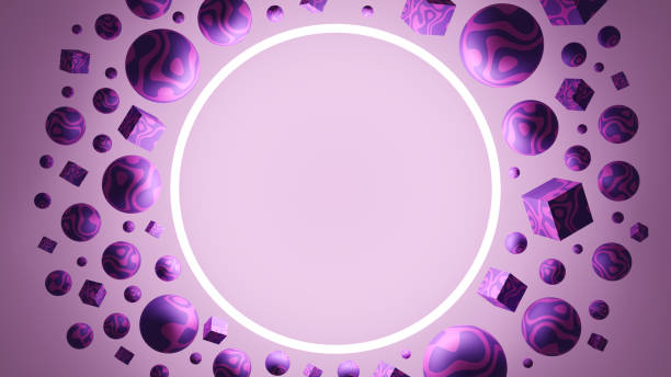 Pink spheres surrounding a round frame. 3D Illustration.