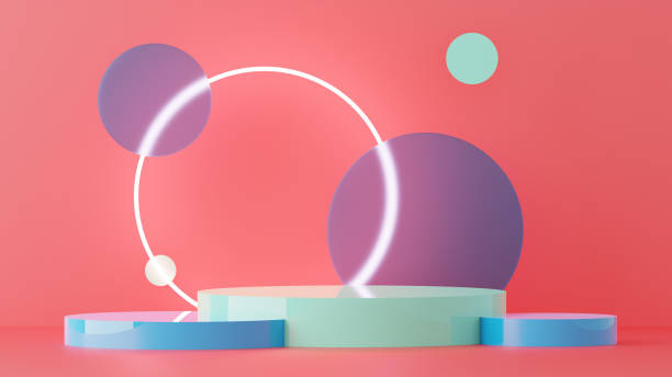 istock 3D illustration of pedestal on a red background 1323857880