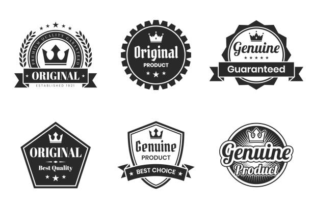 ilustrações de stock, clip art, desenhos animados e ícones de set of "original" black badges and labels - design elements - crown black banner white