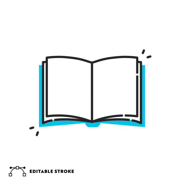 книга плоская линия значок с редактируемым инсульта - book doodle education open stock illustrations
