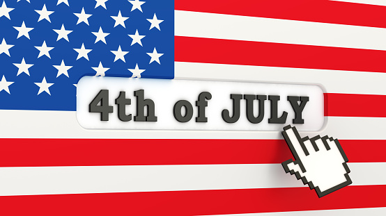 4th of July American Independence Day. Happy Independence Day. 3d illustration. Web browser window and click hand cursor.